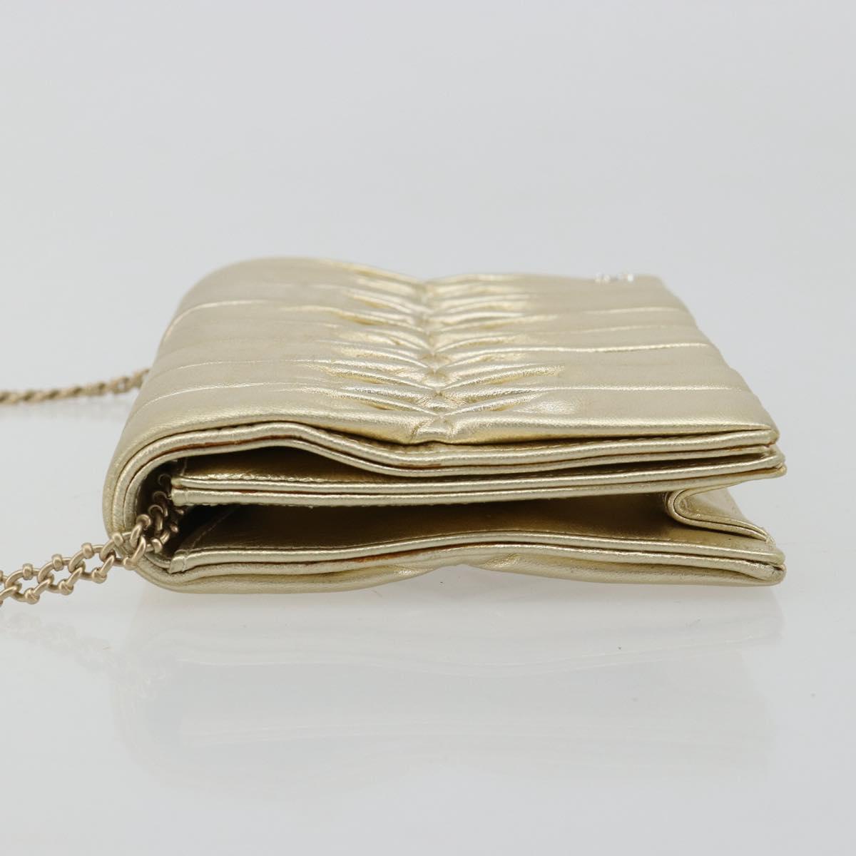 CHANEL Chain Shoulder Bag Lamb Skin Gold CC Auth 182577A
