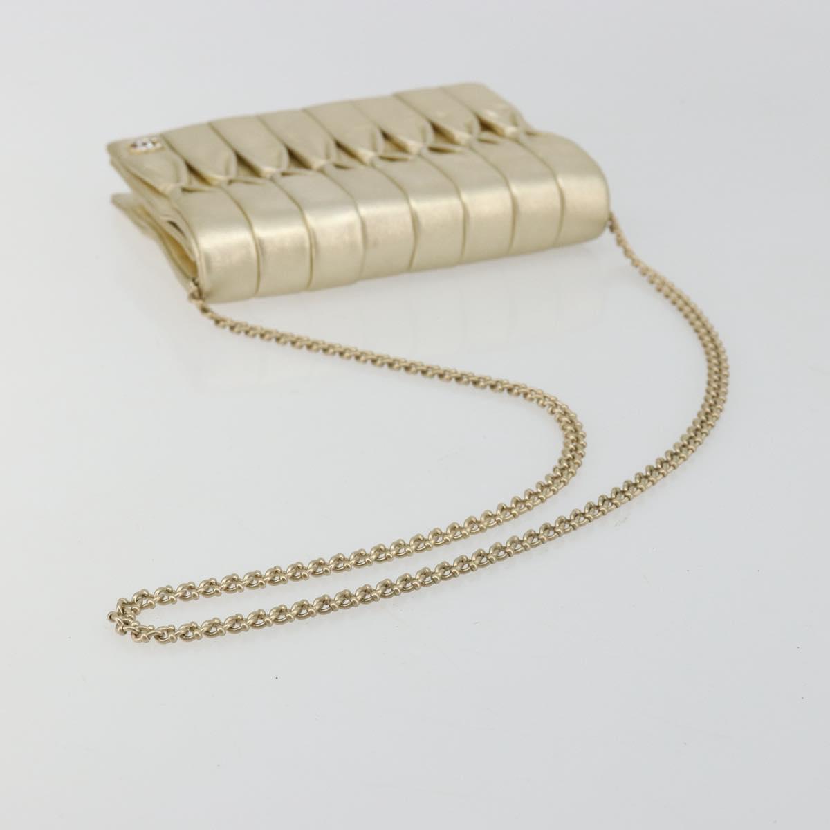 CHANEL Chain Shoulder Bag Lamb Skin Gold CC Auth 182577A