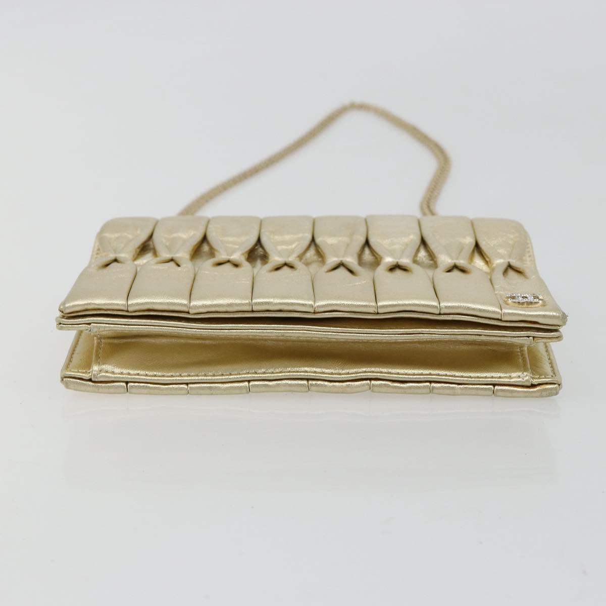 CHANEL Chain Shoulder Bag Lamb Skin Gold CC Auth 182577A