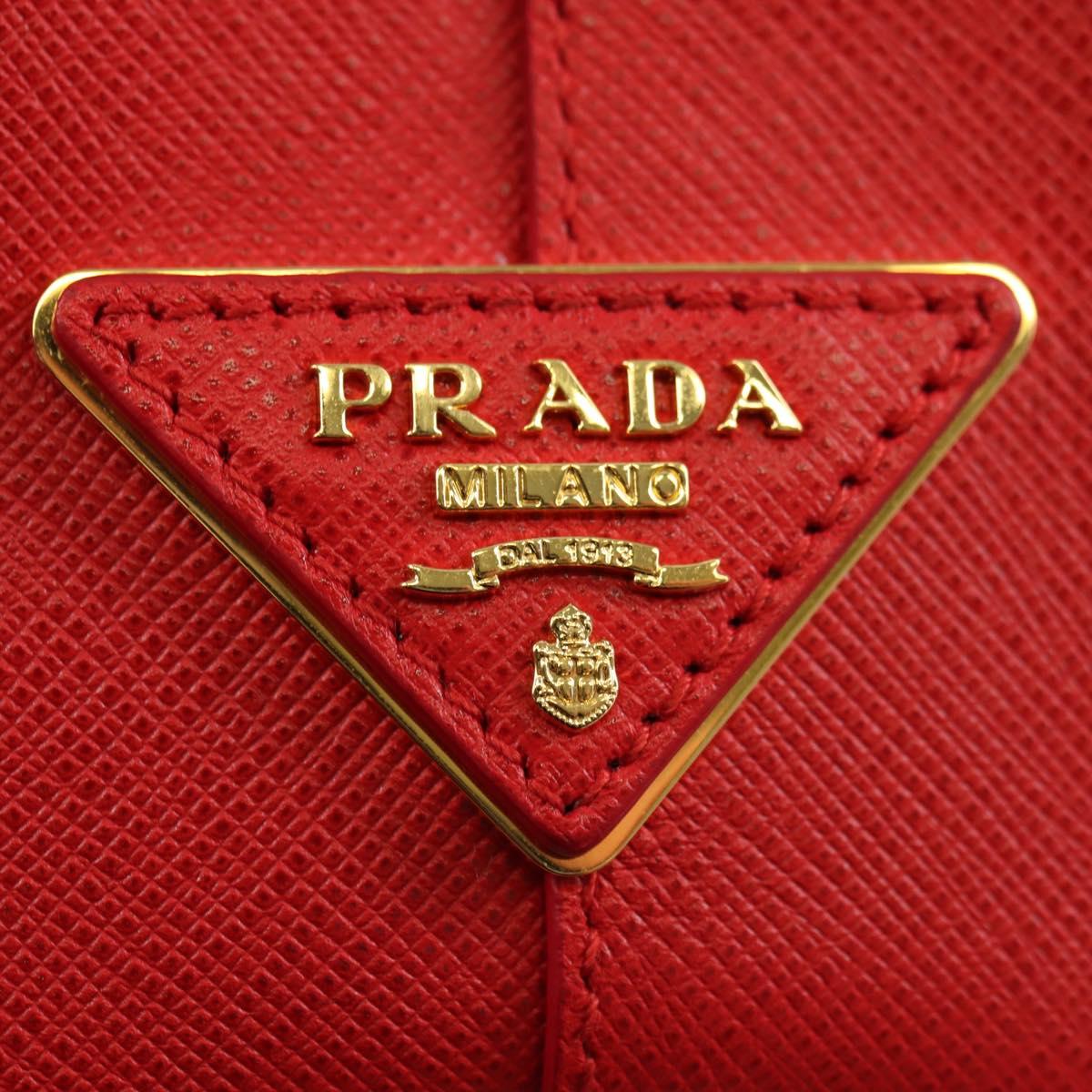 PRADA Galleria Hand Bag Saffiano leather 2way Red Gold Auth 182582SAM