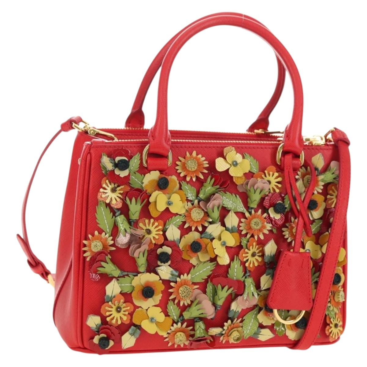 PRADA Galleria Hand Bag Saffiano leather 2way Red Gold Auth 182582SAM