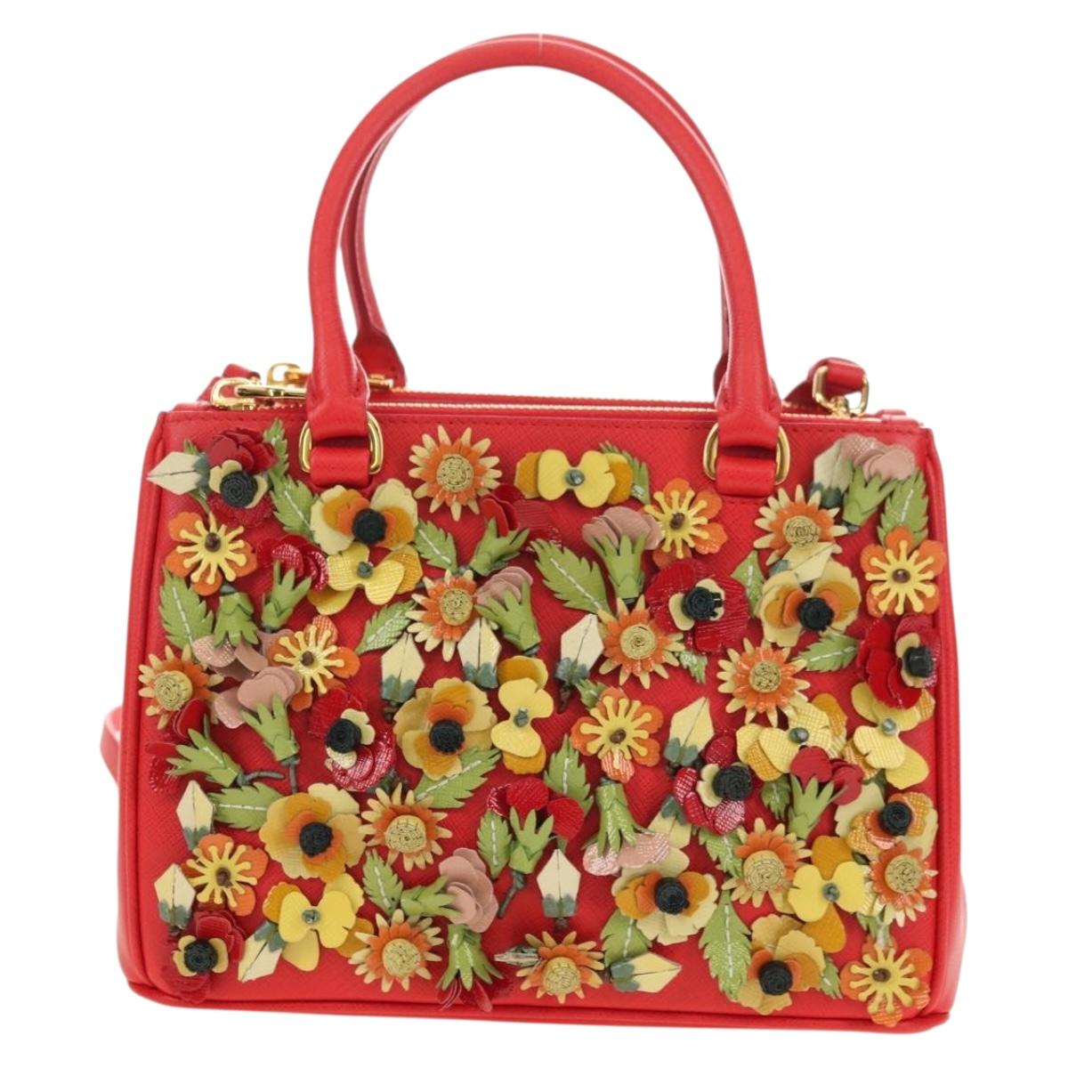 PRADA Galleria Hand Bag Saffiano leather 2way Red Gold Auth 182582SAM