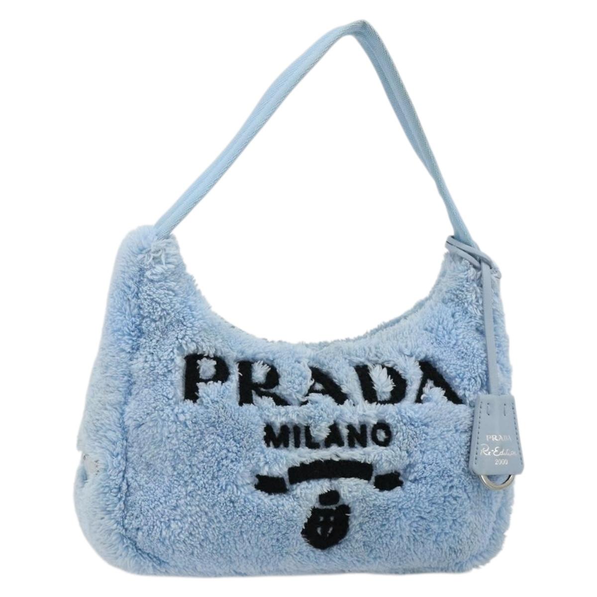 PRADA Hand Pouch Pile Light Blue Silver Auth 182583A