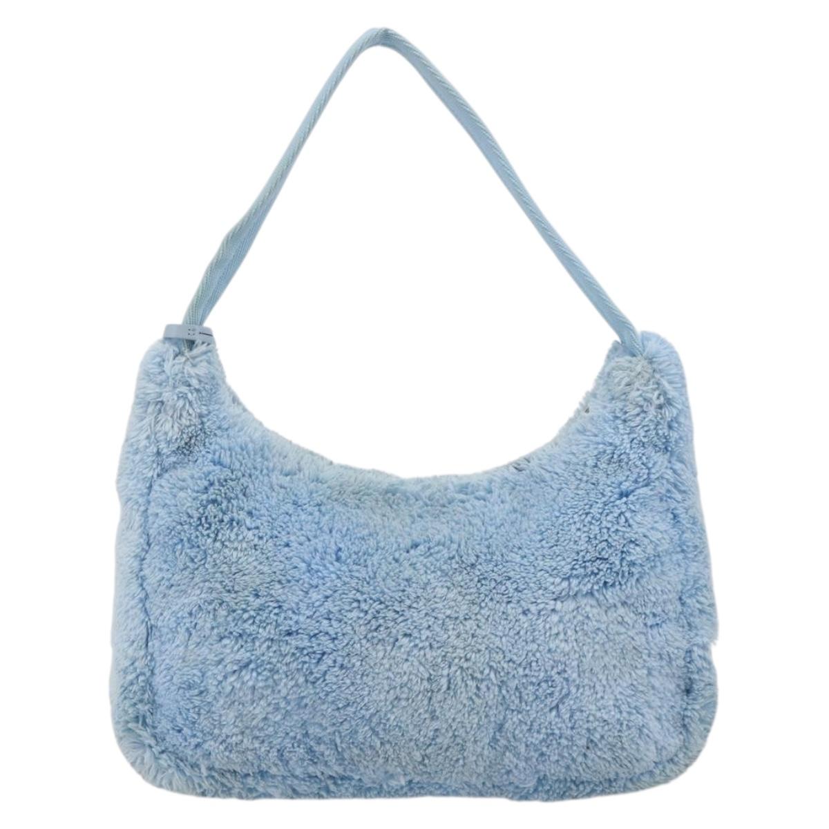 PRADA Hand Pouch Pile Light Blue Silver Auth 182583A