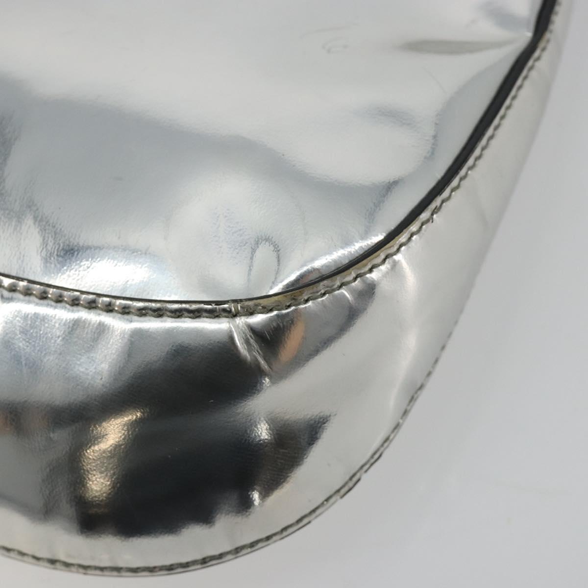 PRADA Creo Shoulder Bag Patent Leather Silver Auth 182584A