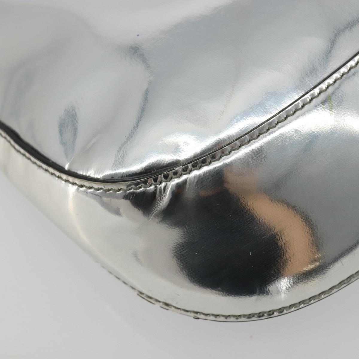 PRADA Creo Shoulder Bag Patent Leather Silver Auth 182584A