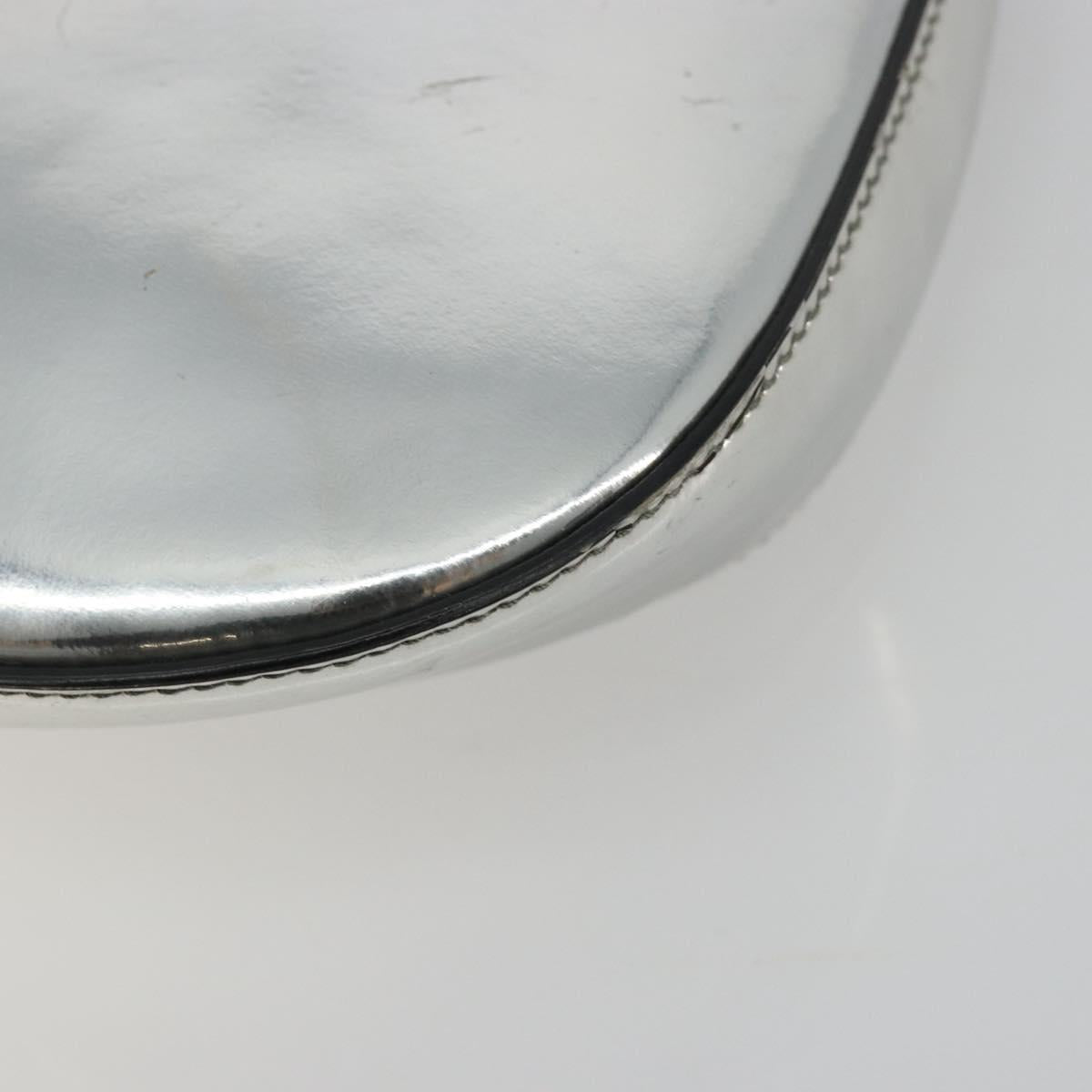 PRADA Creo Shoulder Bag Patent Leather Silver Auth 182584A