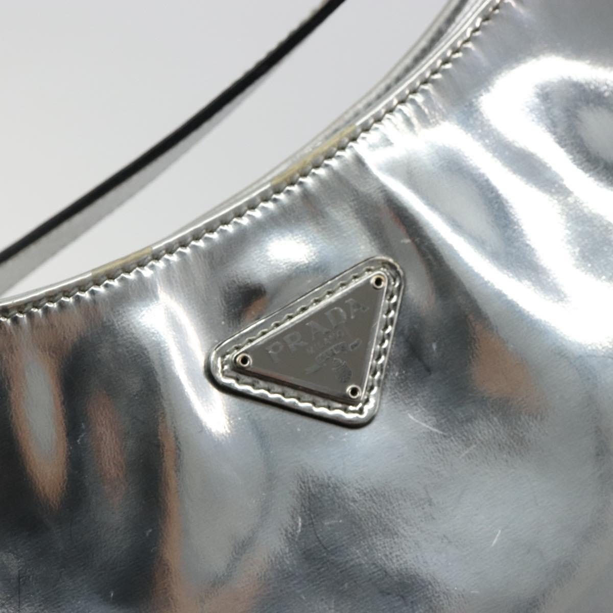 PRADA Creo Shoulder Bag Patent Leather Silver Auth 182584A