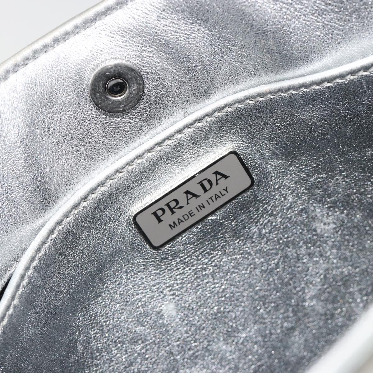 PRADA Creo Shoulder Bag Patent Leather Silver Auth 182584A