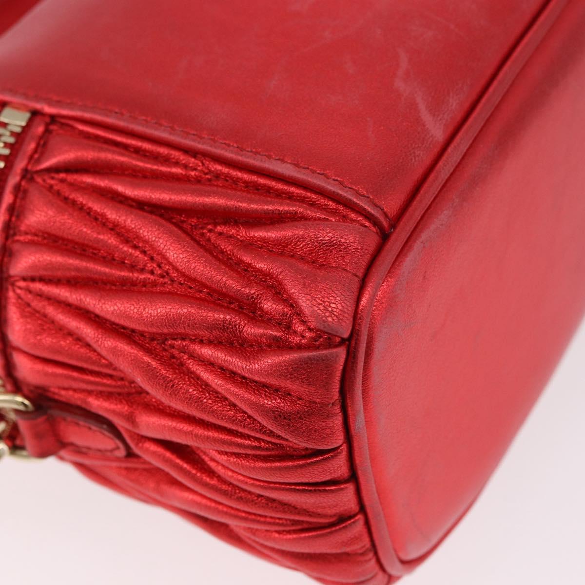Miu Miu Matelasse Vanity Shoulder Bag Leather 2way Red Gold Auth 182585A