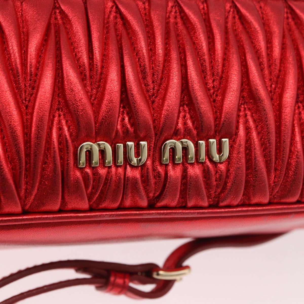 Miu Miu Matelasse Vanity Shoulder Bag Leather 2way Red Gold Auth 182585A