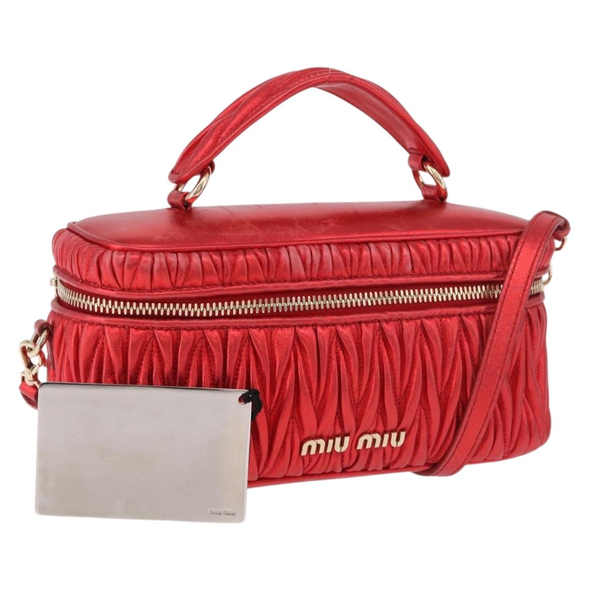 Miu Miu Matelasse Vanity Shoulder Bag Leather 2way Red Gold Auth 182585A