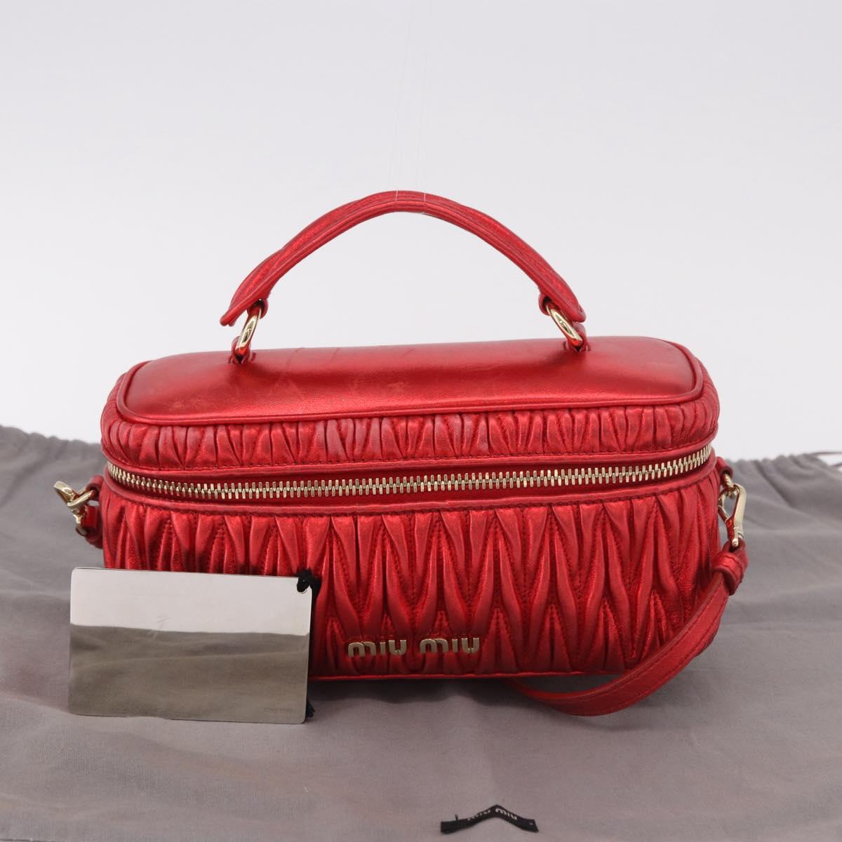 Miu Miu Matelasse Vanity Shoulder Bag Leather 2way Red Gold Auth 182585A