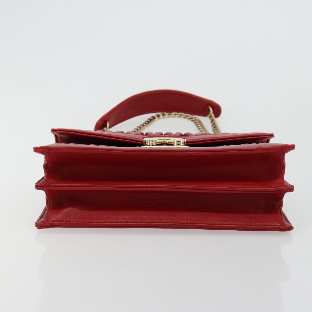 Miu Miu Matelasse Chain Shoulder Bag Leather Red Gold Auth 182586V