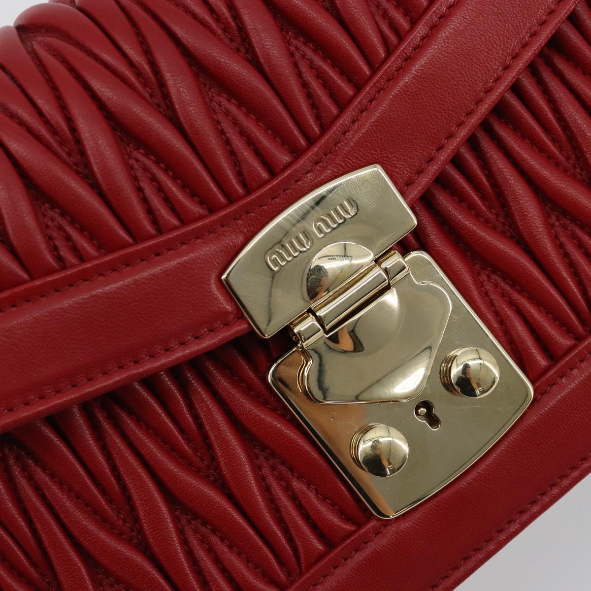 Miu Miu Matelasse Chain Shoulder Bag Leather Red Gold Auth 182586V