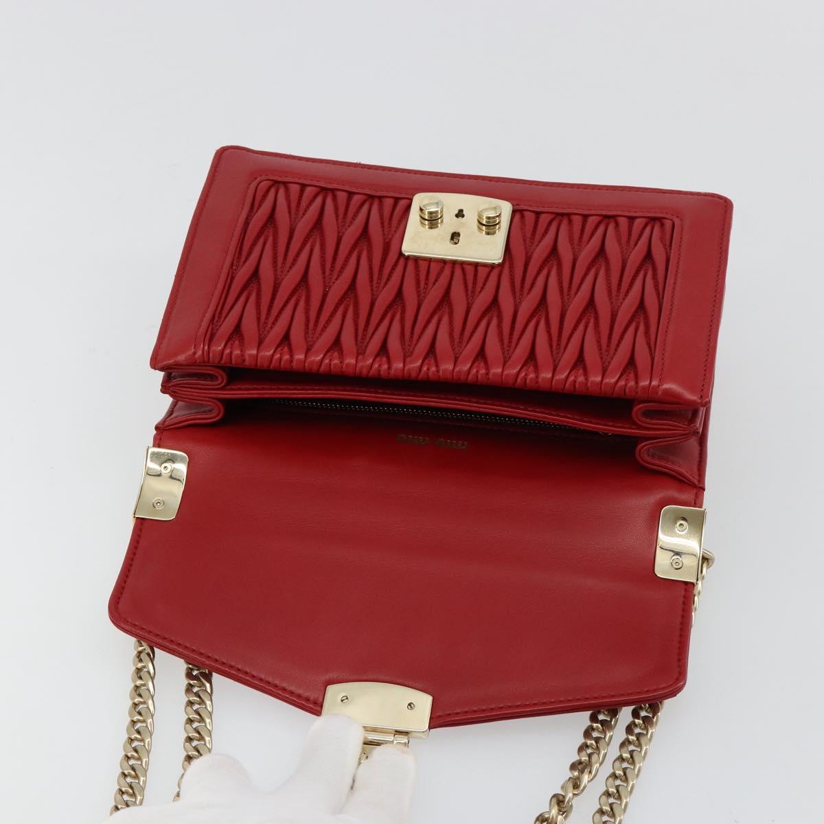Miu Miu Matelasse Chain Shoulder Bag Leather Red Gold Auth 182586V