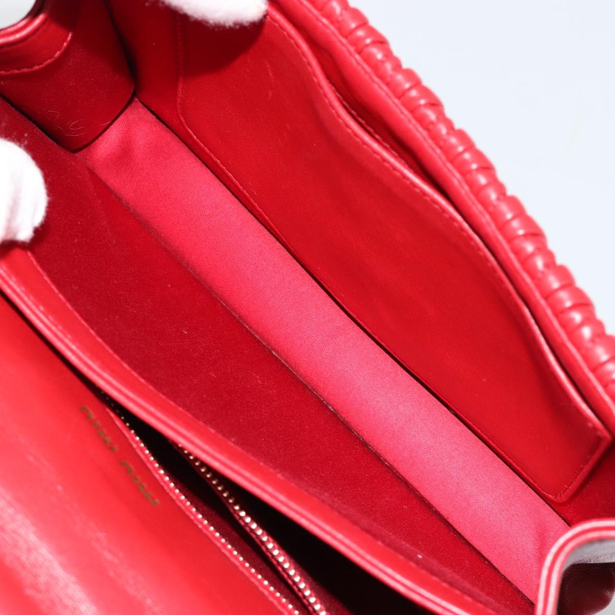 Miu Miu Matelasse Chain Shoulder Bag Leather Red Gold Auth 182586V