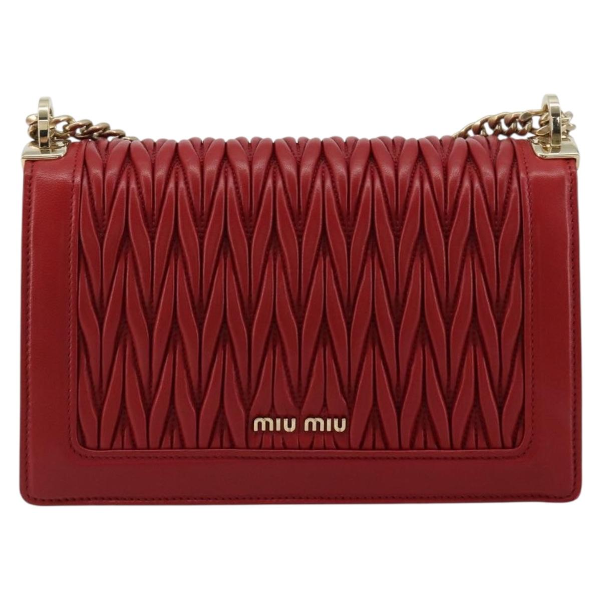 Miu Miu Matelasse Chain Shoulder Bag Leather Red Gold Auth 182586V