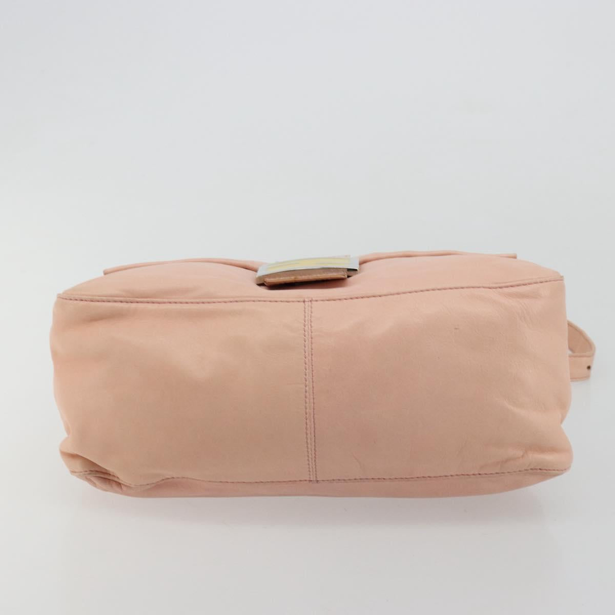 FENDI Mamma Baguette Shoulder Bag Leather Pink Silver Auth 182588