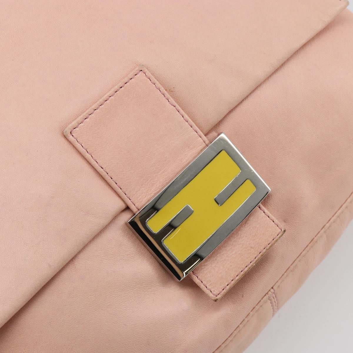 FENDI Mamma Baguette Shoulder Bag Leather Pink Silver Auth 182588