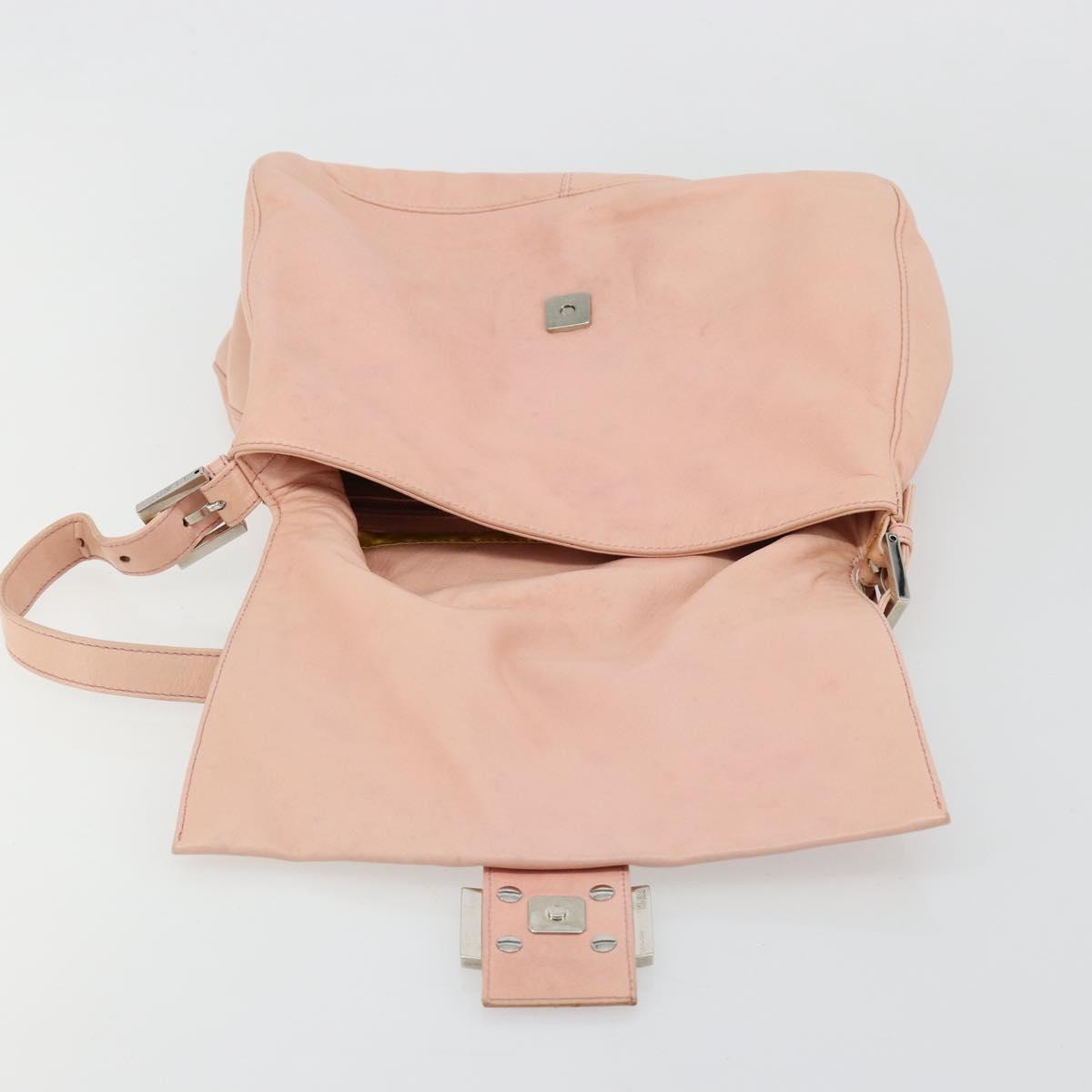 FENDI Mamma Baguette Shoulder Bag Leather Pink Silver Auth 182588