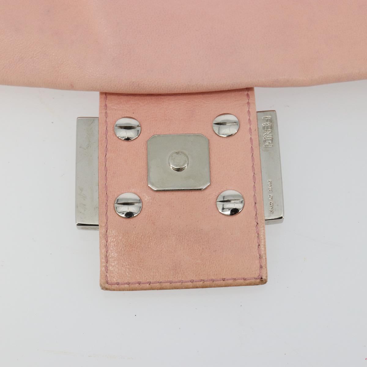FENDI Mamma Baguette Shoulder Bag Leather Pink Silver Auth 182588