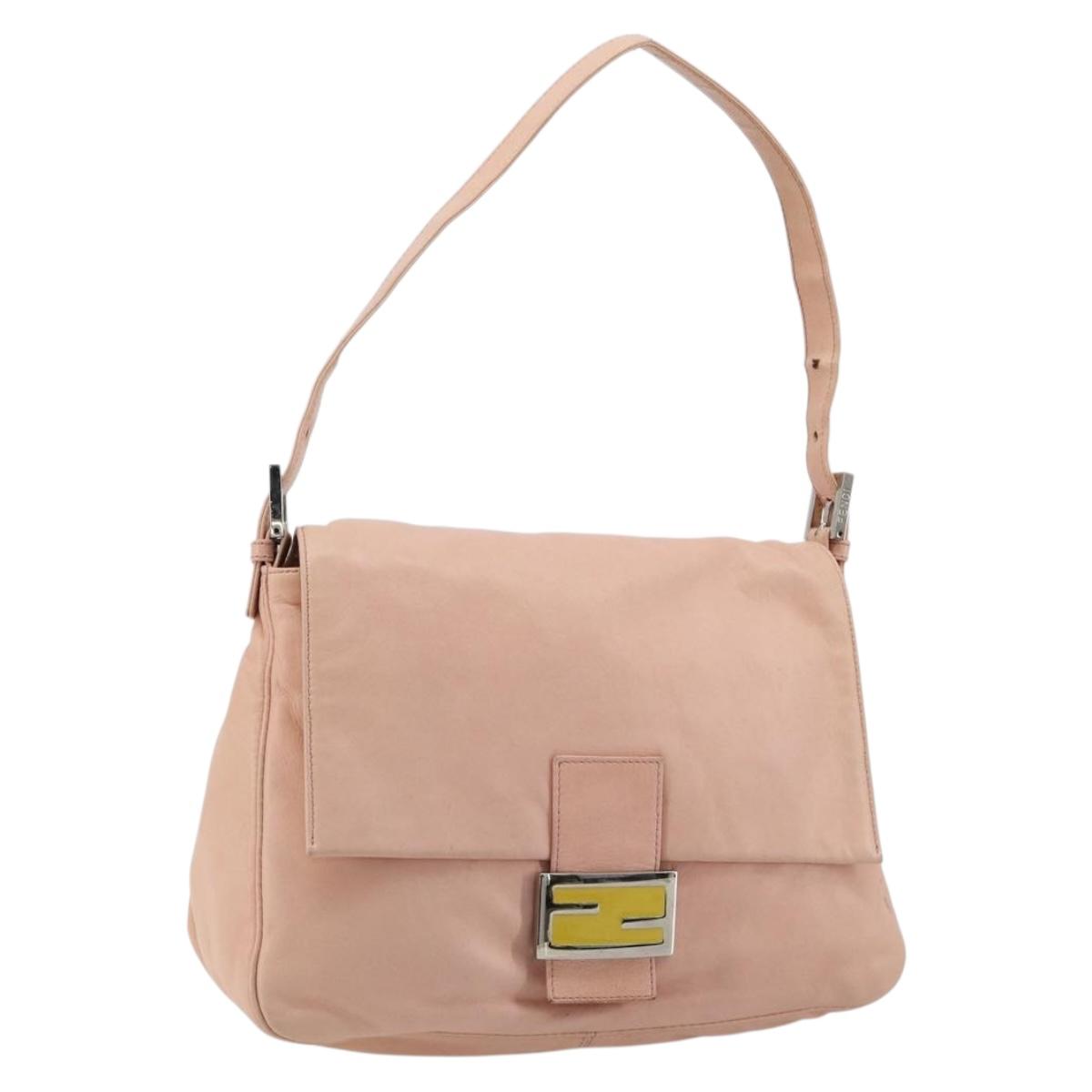 FENDI Mamma Baguette Shoulder Bag Leather Pink Silver Auth 182588
