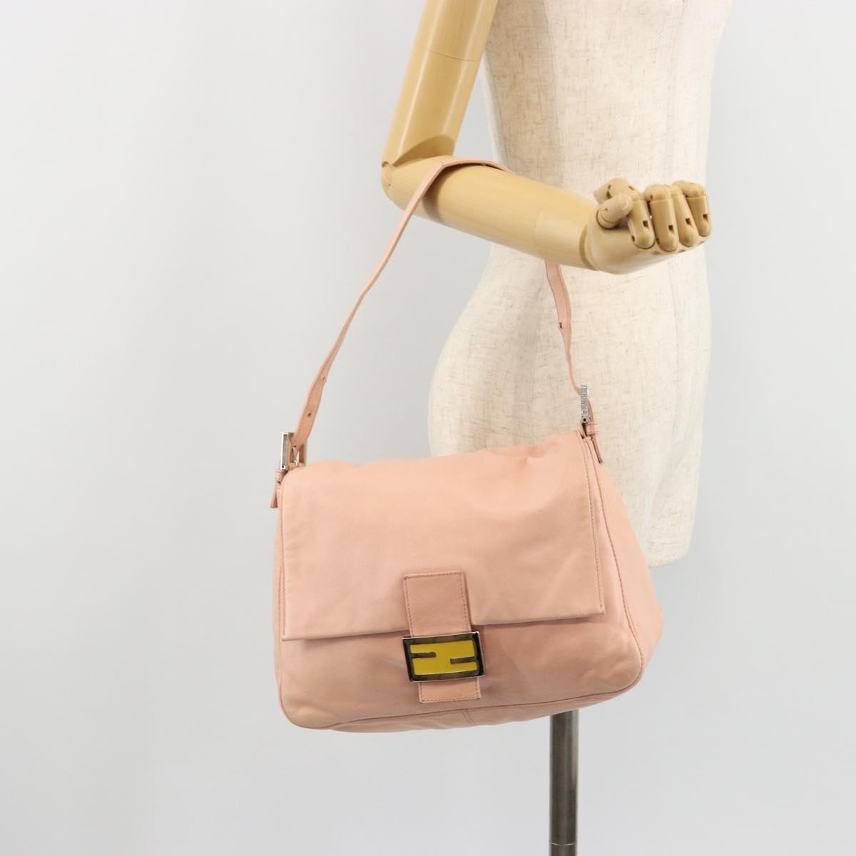 FENDI Mamma Baguette Shoulder Bag Leather Pink Silver Auth 182588