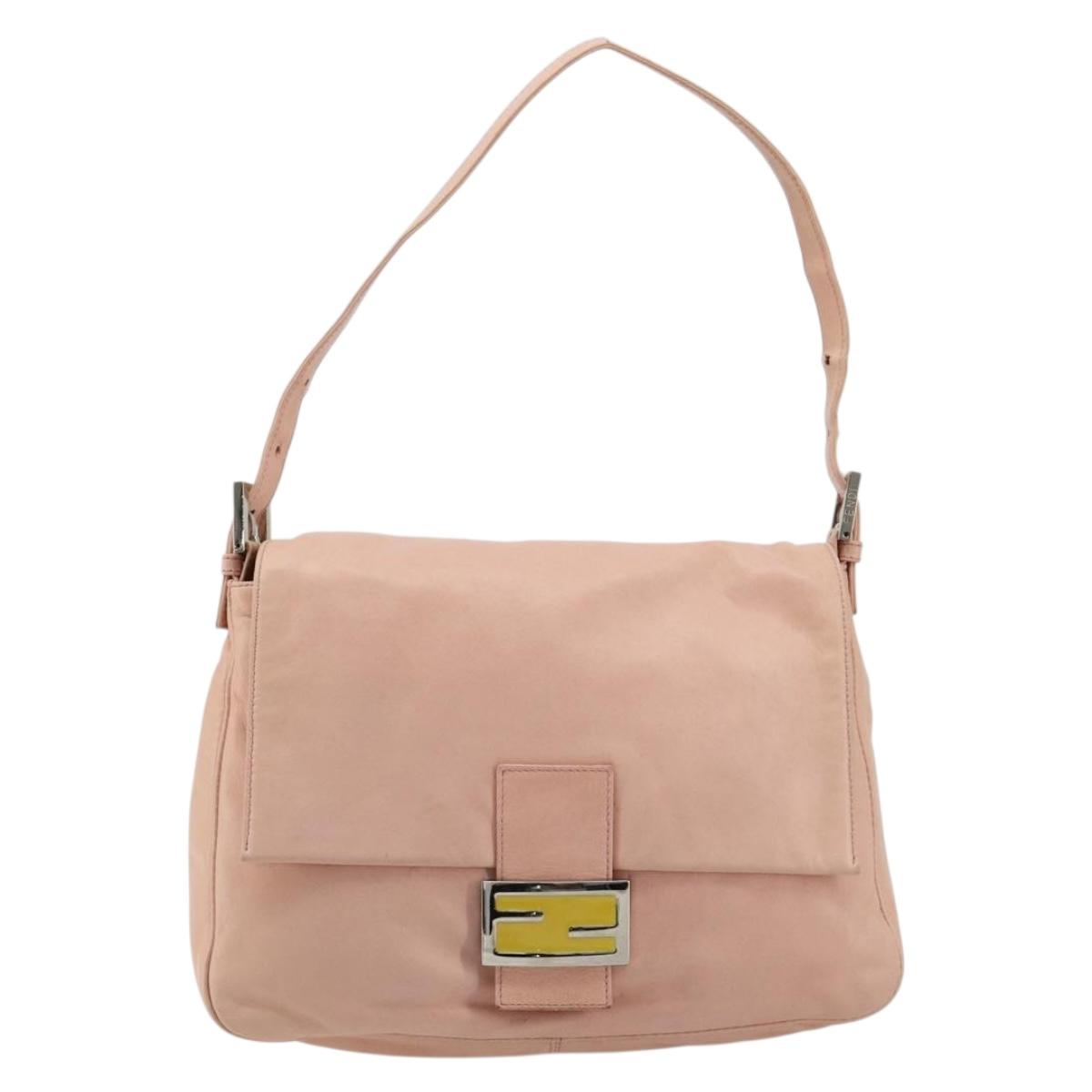 FENDI Mamma Baguette Shoulder Bag Leather Pink Silver Auth 182588