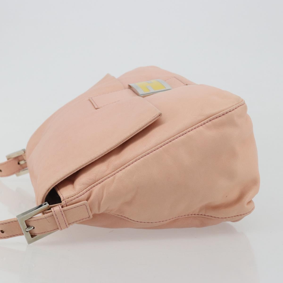 FENDI Mamma Baguette Shoulder Bag Leather Pink Silver Auth 182588