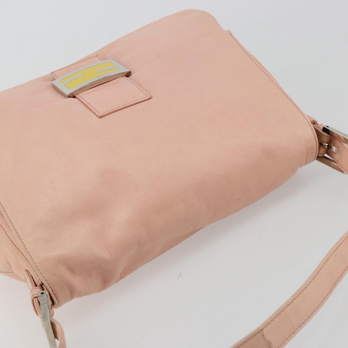 FENDI Mamma Baguette Shoulder Bag Leather Pink Silver Auth 182588