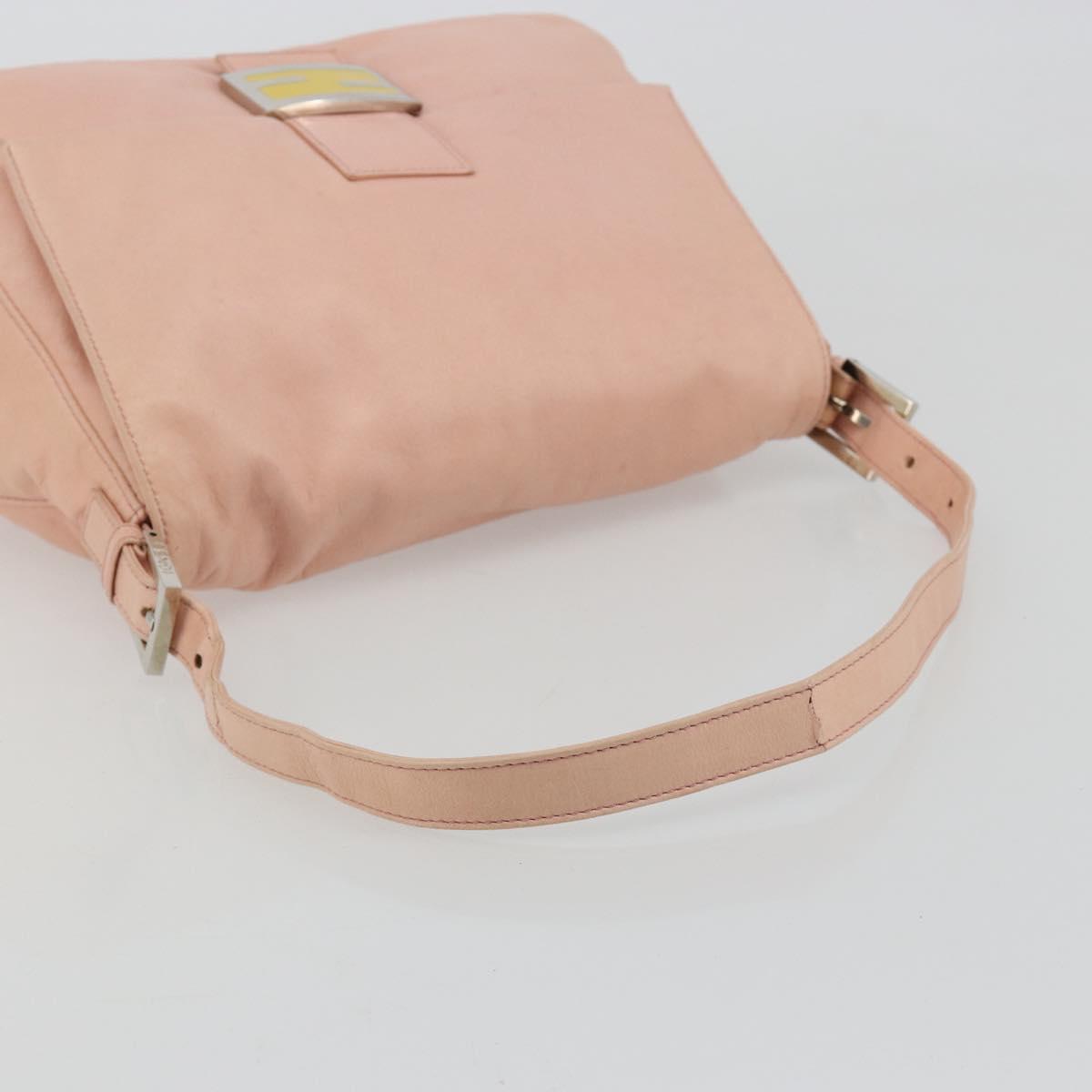 FENDI Mamma Baguette Shoulder Bag Leather Pink Silver Auth 182588