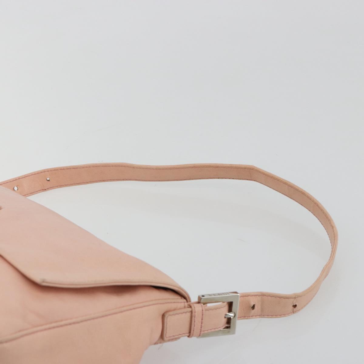 FENDI Mamma Baguette Shoulder Bag Leather Pink Silver Auth 182588