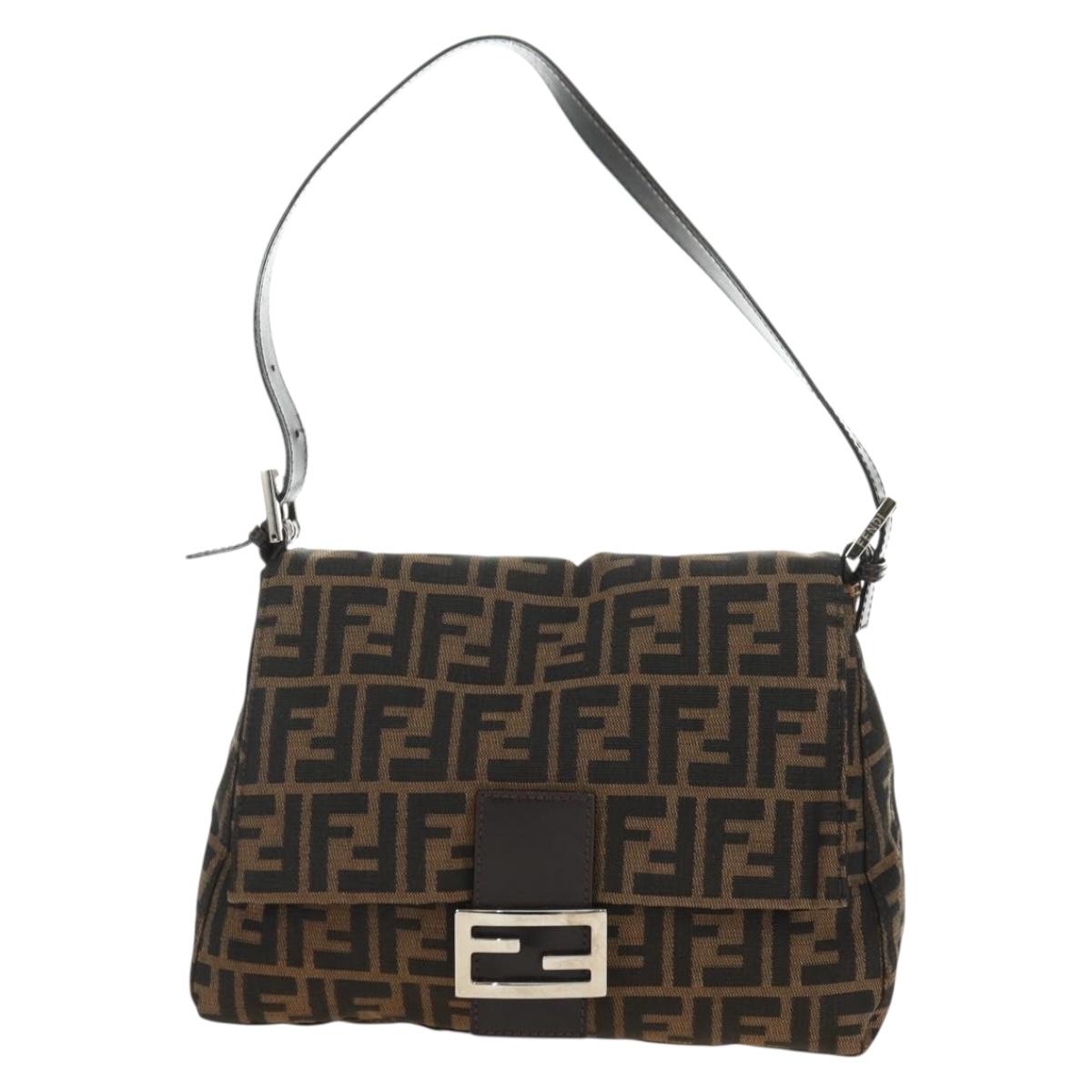 FENDI Zucca Canvas Mamma Baguette Shoulder Bag Black Brown Auth 182589V