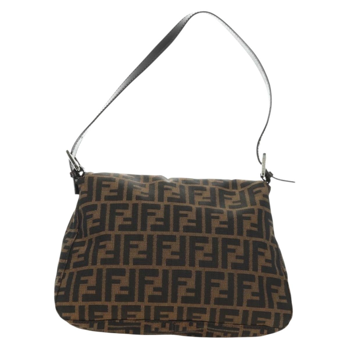 FENDI Zucca Canvas Mamma Baguette Shoulder Bag Black Brown Auth 182589V