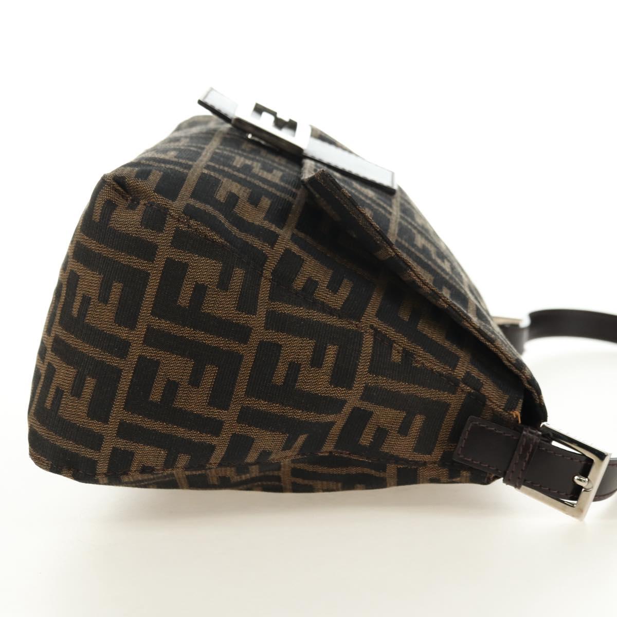 FENDI Zucca Canvas Mamma Baguette Shoulder Bag Black Brown Auth 182589V