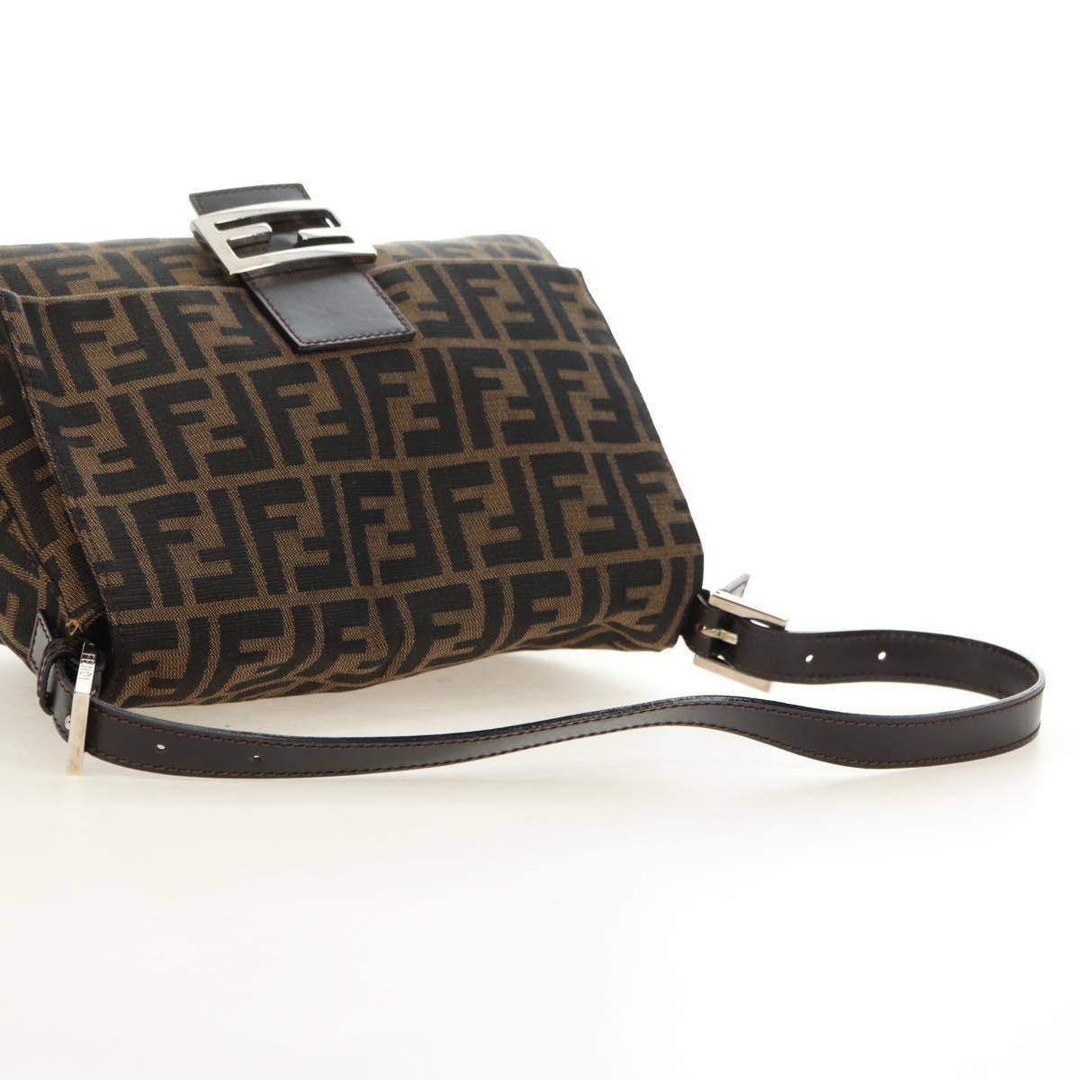 FENDI Zucca Canvas Mamma Baguette Shoulder Bag Black Brown Auth 182589V