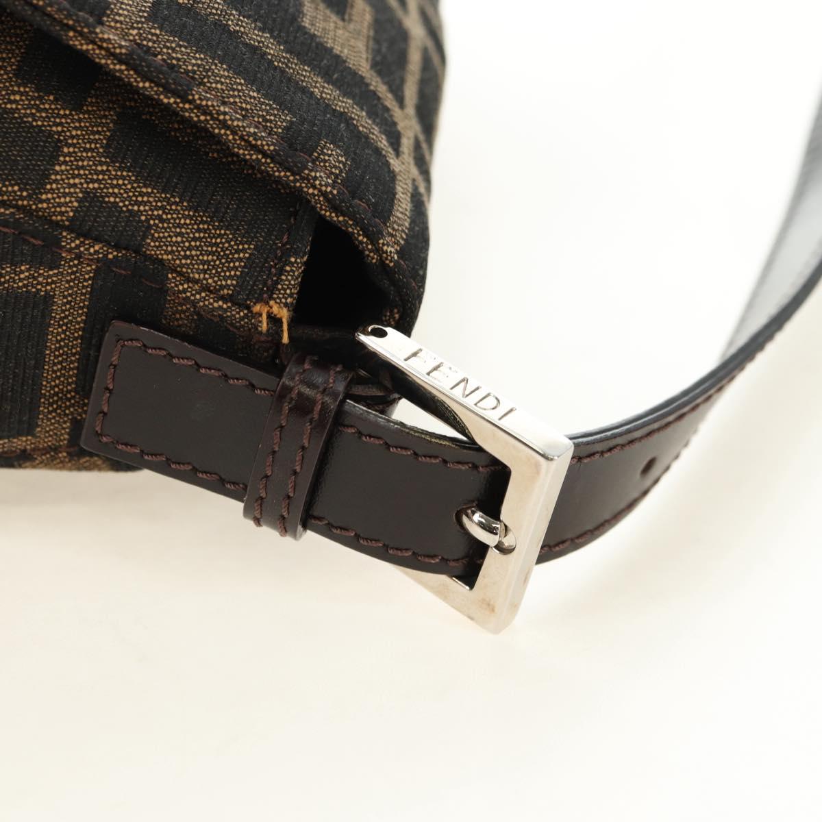 FENDI Zucca Canvas Mamma Baguette Shoulder Bag Black Brown Auth 182589V