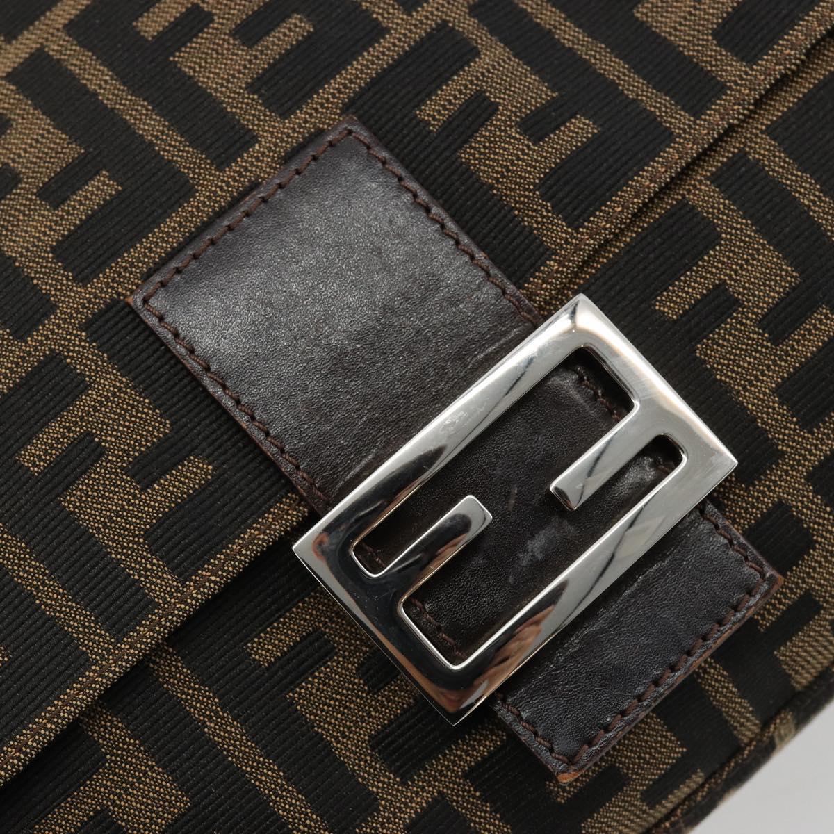 FENDI Zucca Canvas Mamma Baguette Shoulder Bag Black Brown Auth 182590M