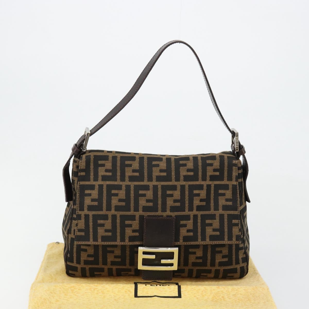 FENDI Zucca Canvas Mamma Baguette Shoulder Bag Black Brown Auth 182590M