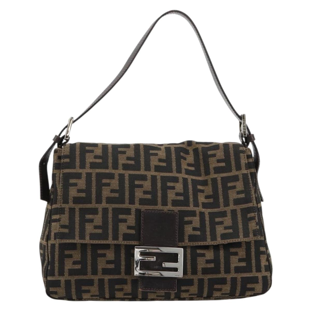 FENDI Zucca Canvas Mamma Baguette Shoulder Bag Black Brown Auth 182590M