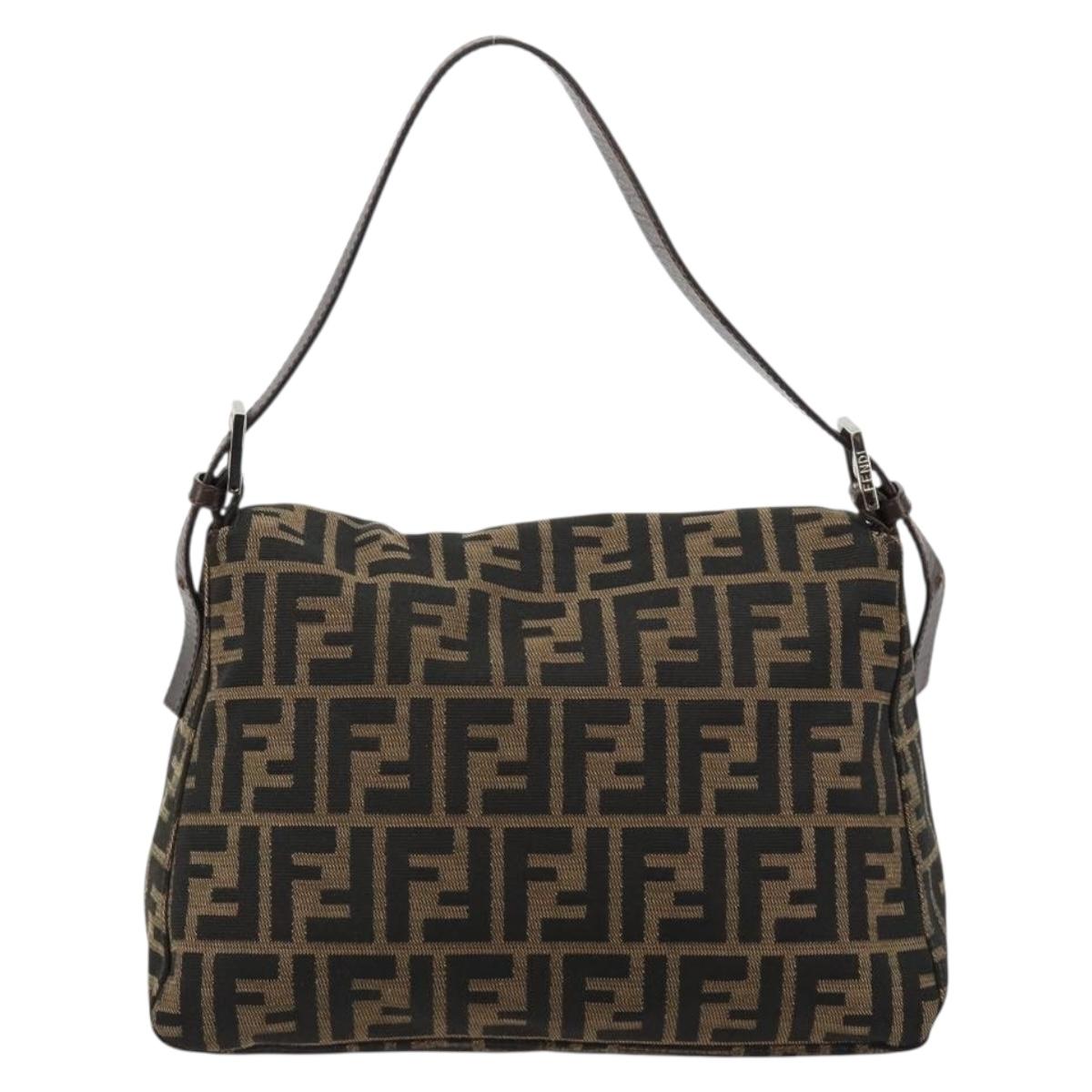 FENDI Zucca Canvas Mamma Baguette Shoulder Bag Black Brown Auth 182590M