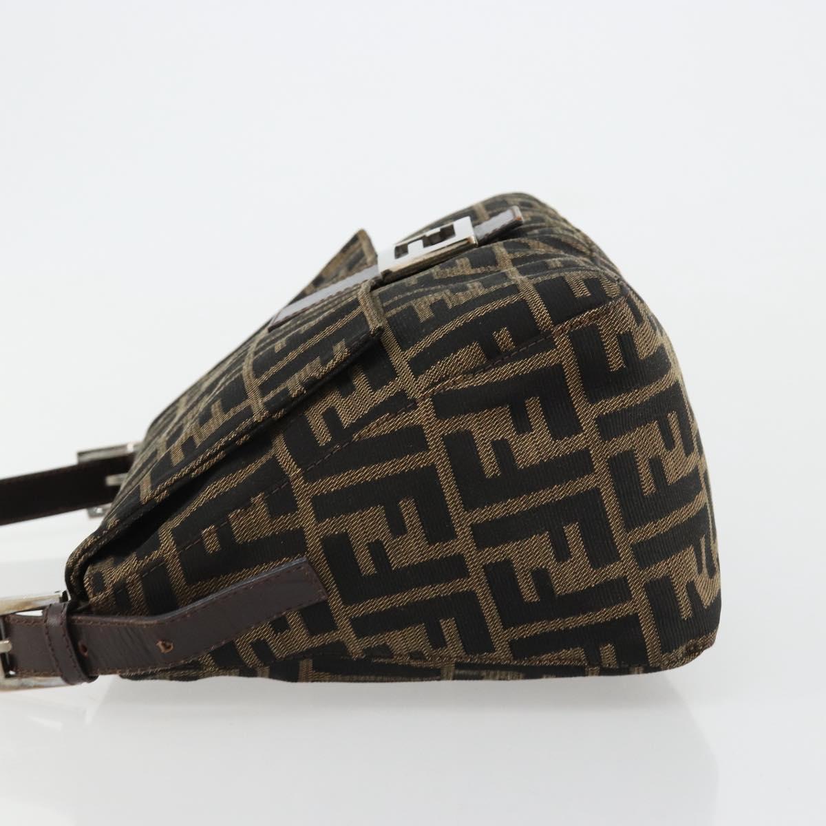 FENDI Zucca Canvas Mamma Baguette Shoulder Bag Black Brown Auth 182590M