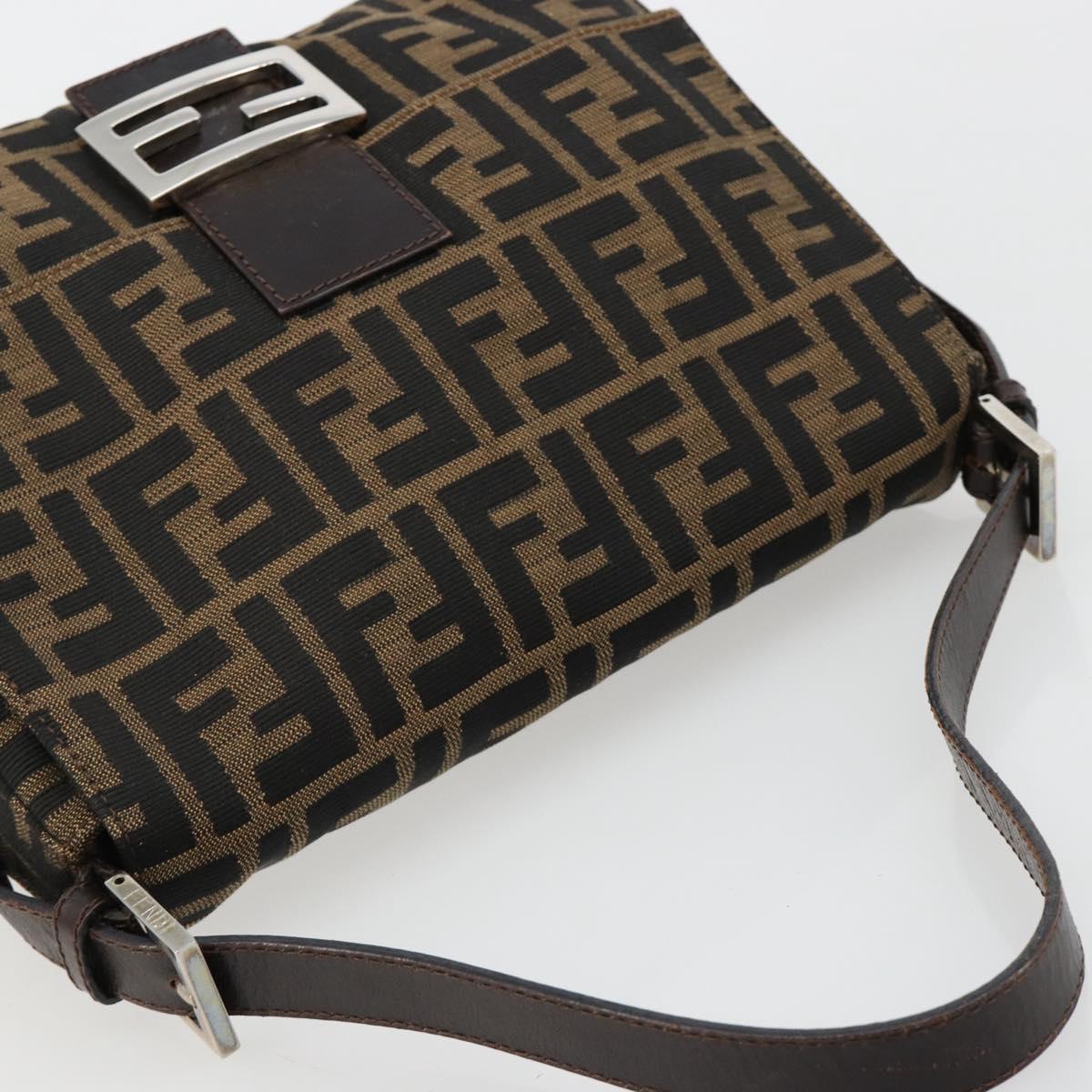 FENDI Zucca Canvas Mamma Baguette Shoulder Bag Black Brown Auth 182590M