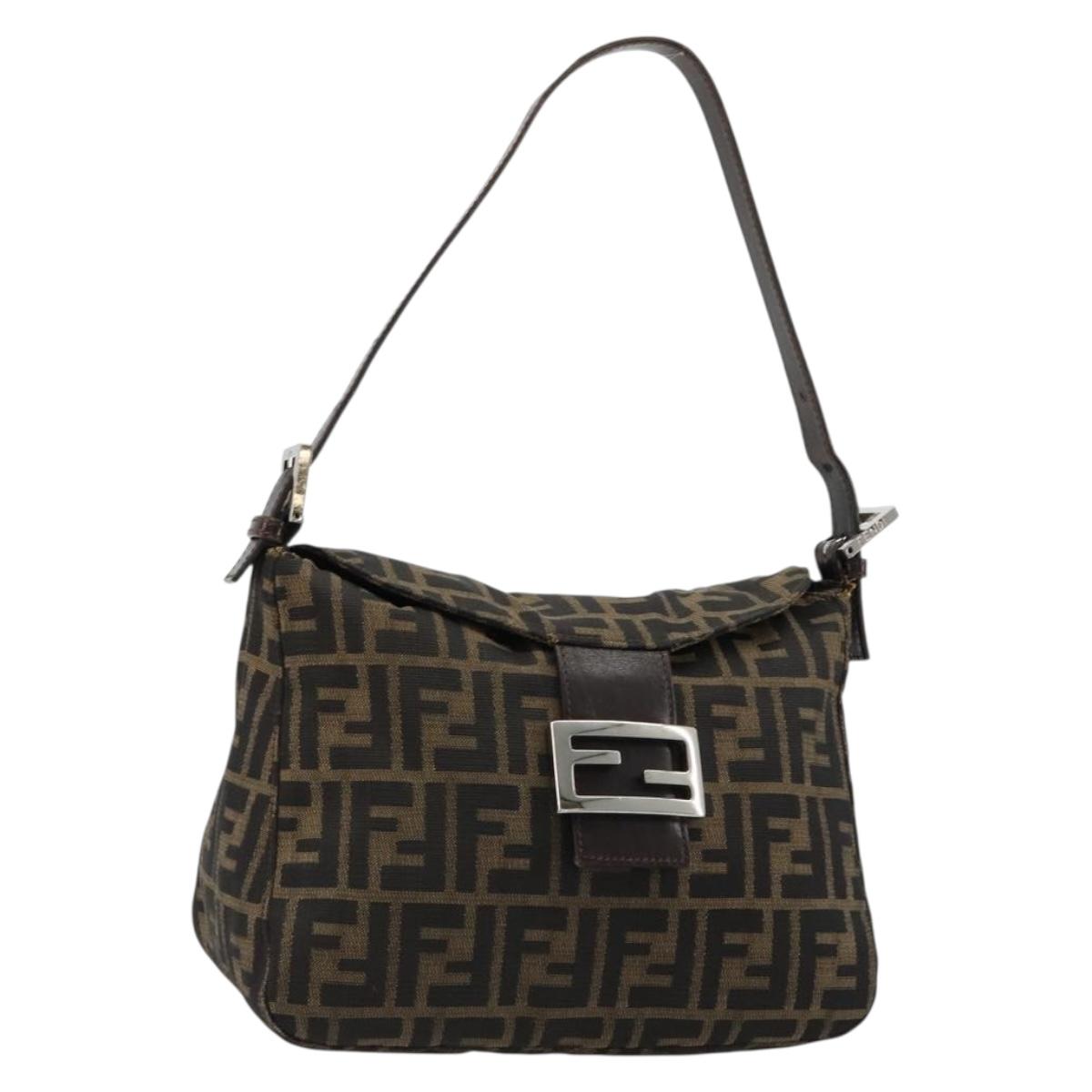 FENDI Zucca Canvas Mamma Baguette Shoulder Bag Black Brown Auth 182591A