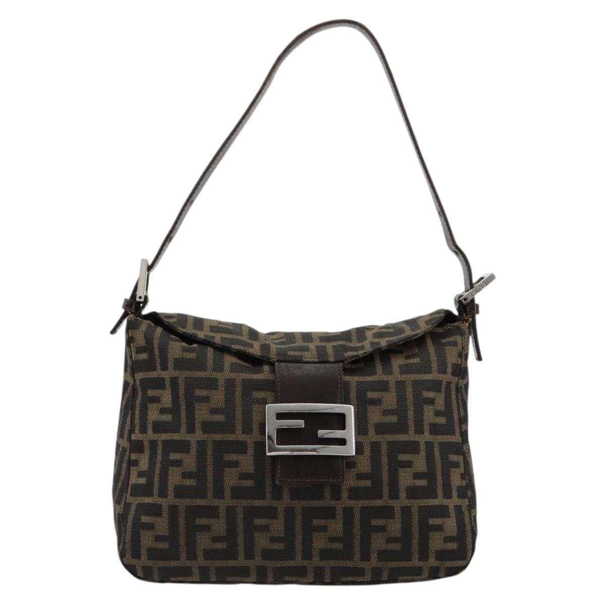 FENDI Zucca Canvas Mamma Baguette Shoulder Bag Black Brown Auth 182591A