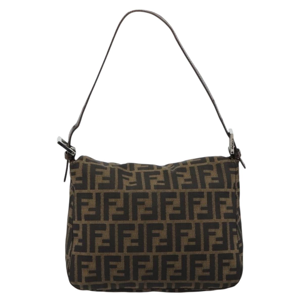 FENDI Zucca Canvas Mamma Baguette Shoulder Bag Black Brown Auth 182591A