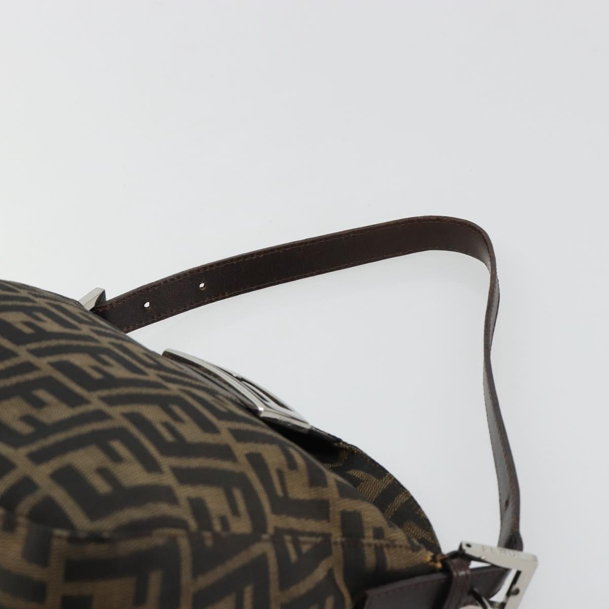 FENDI Zucca Canvas Mamma Baguette Shoulder Bag Black Brown Auth 182591A