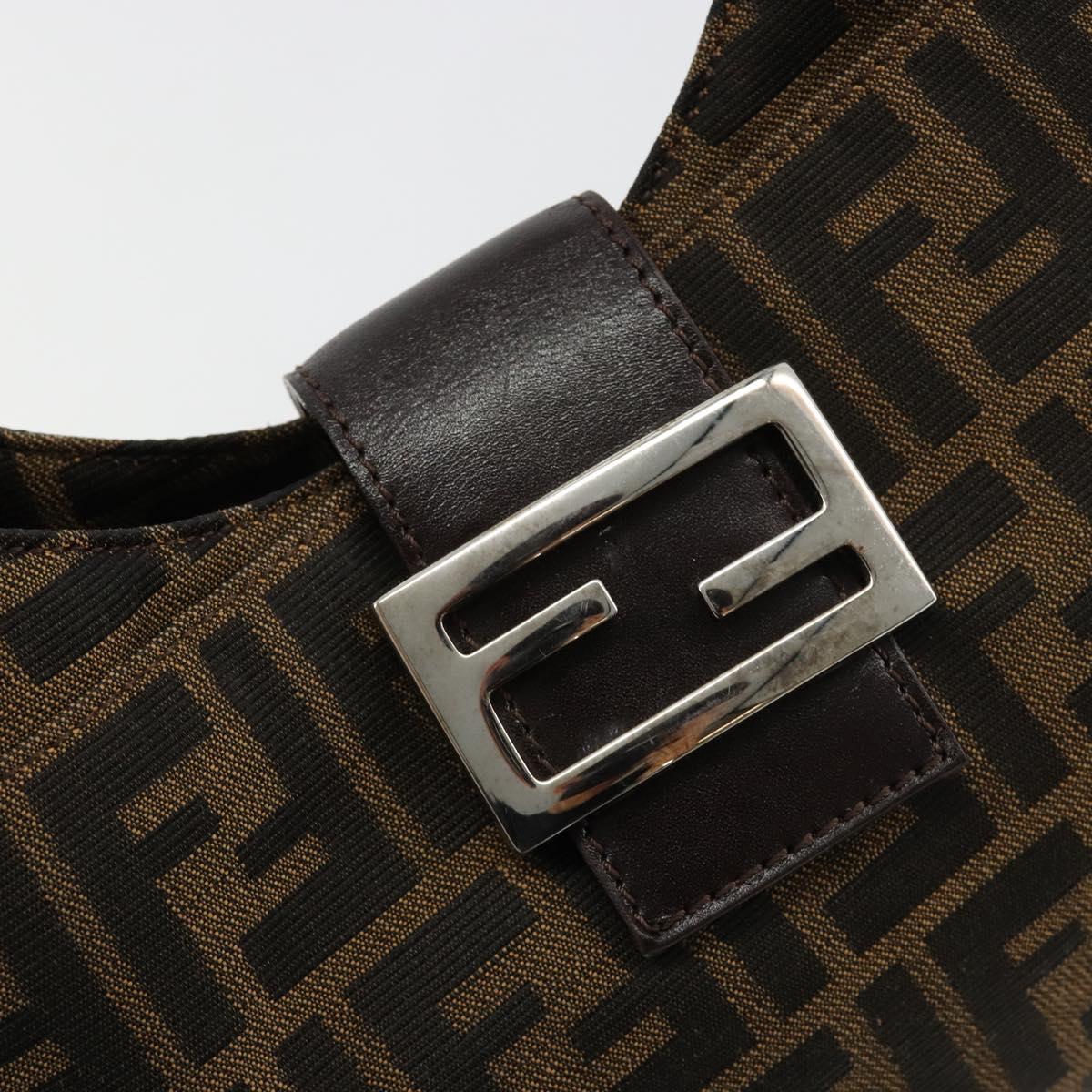 FENDI Zucca Canvas Mamma Baguette Shoulder Bag Black Brown Auth 182592M