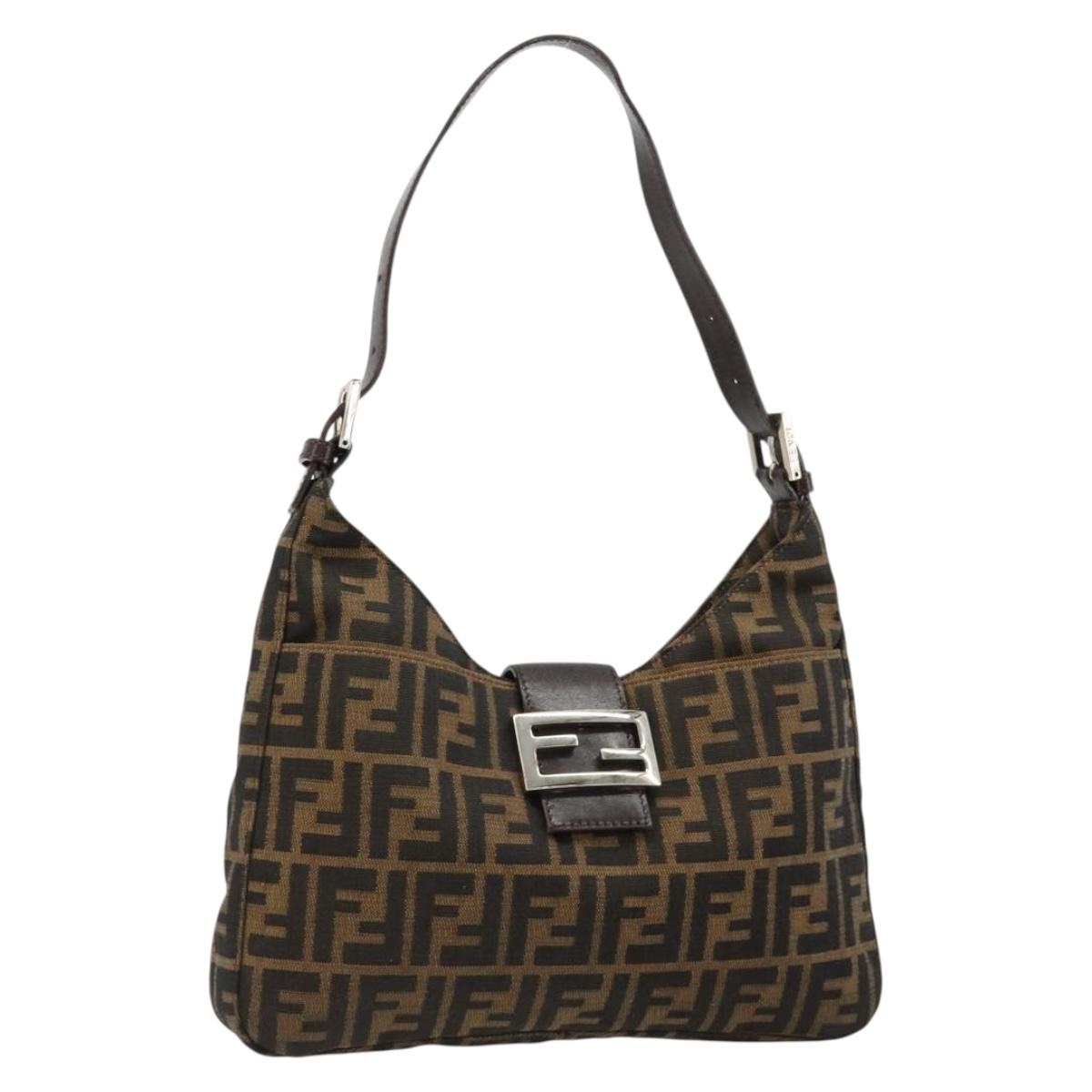 FENDI Zucca Canvas Mamma Baguette Shoulder Bag Black Brown Auth 182592M